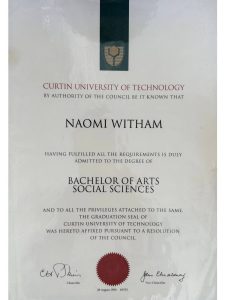 Naomi Witham Bachelor of Arts and social sciences Dunsborough WA